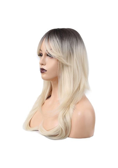 Katlı Kesim Perçemli Düz Fiber Sentetik Orta Boy Peruk / / Platin Ombreli - Ezjı-739961 Renkli