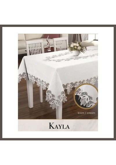 Bezos Keten Masa Örtüsü Tablecloth 155x220 Cm Dantel Masası Örtüsü Kayla Model Krem Nxrlvng