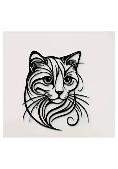Myc Şık Kedi Figürlü Metal Duvar Süsü Siyah Hayvan Temalı Dekoratif Silüet 30x30 Cm