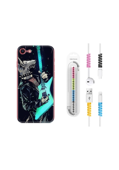 Apple Uyumlu iPhone 7 8 Kılıf Kablo Koruyuculu Dog Guitar 1789