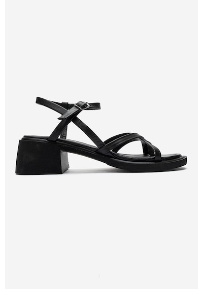 Luvi Shoes Cırelle Siyah Hakiki Deri Parmak Arası Kadın Kalın Topuklu Sandalet