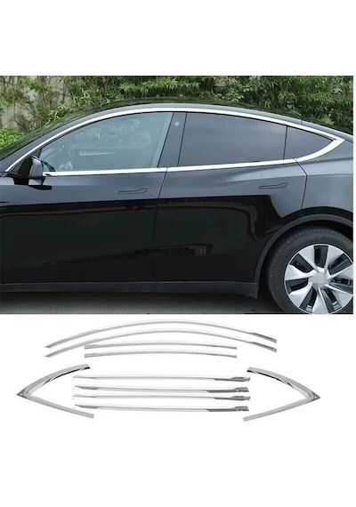 Autogp Tesla Model Y Cam Çerçevesi Kenar Çıtası Krom Tamtur 10 Parça 2020 / 2024