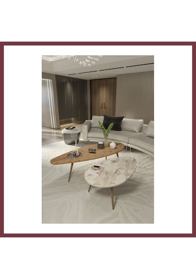 Storeşahin Elips Orta Sehpa Seti Suntalam Ceviz Ekru 116x46 Shn0720 Ceviz - Ekru