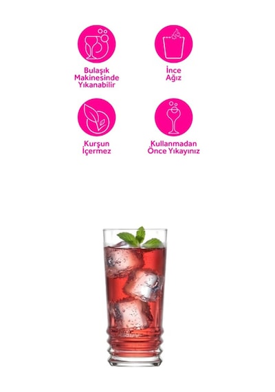 Lav Elegan Cam Meşrubat Bardağı 6'lı 335 ml (Su/Limonata/Kokteyl/Soğuk Kahve Bardağı)