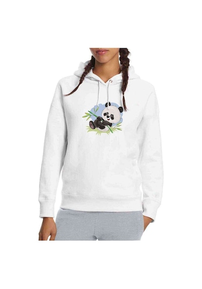 Panda Baskılı Beyaz Kadın Kapşonlu Sweatshirt (534763975)