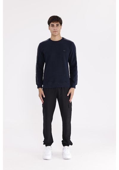 Rowinger Selanik Doku Yumuşak Tutuşlu Rahat Kalıp Yuvarlak Yaka Esnek Manşetli Sweatshirt Navyblue