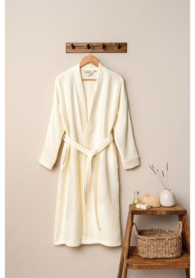 Unisex Kimono Bornoz - Ekru