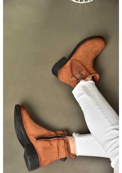 Fox Shoes R374050202 Taba Süet Alçak Tabanlı Kadın Bot Taba