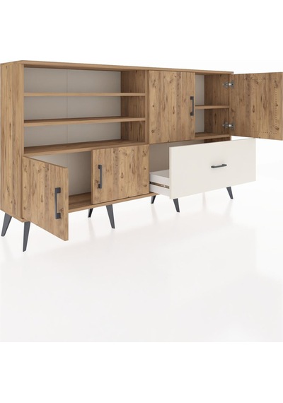 Arges Konsol 5 Raflı Tek Çekmeceli 4 Kapaklı 176x30x99 Çam-çam/ay Çam-çam/aytaşı Arges Konsol 5 Raflı Tek Çekmeceli 4 Kapaklı 176x30x99 Çam-çam/ay Çam-çam/aytaşı