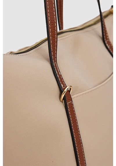 Wuclo Velie Paraşüt Kumaş Şeritli Shopper Çanta Vizon-taba Vizon - Taba
