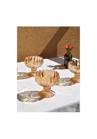 6'lı Ayaklı Cam Kase Çerezlik 9 Cm Amber Vintage Şekerlik 205 Ml