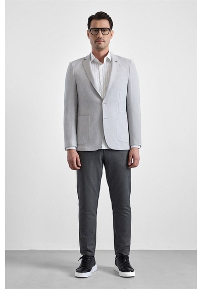 Süvari Gri Slim Mono Yaka Torba Cep 6 Drop Klasik Ceket Ct2021600428-s05
