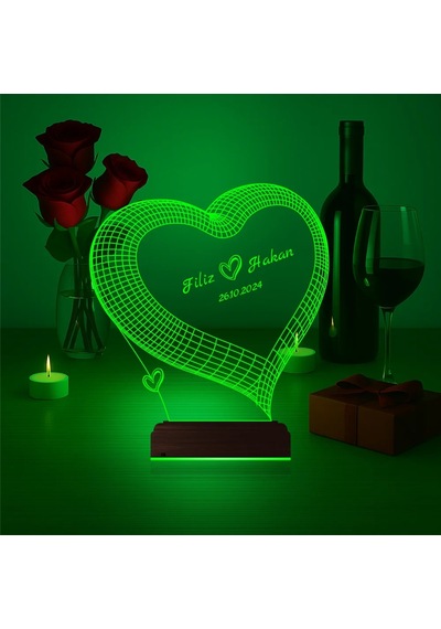 Luvivia Kalp Sevgiliye Hediye Kişiye Özel 3d Lamba - Masa Gece Lambası V26