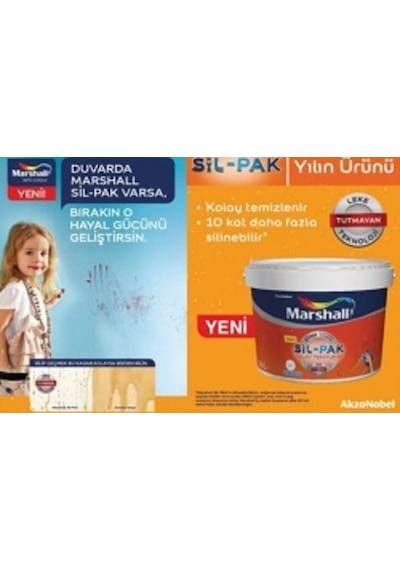 Marshall Sil-Pak Leke Tutmaz Silinebilir Duvar Boyası 15 Lt