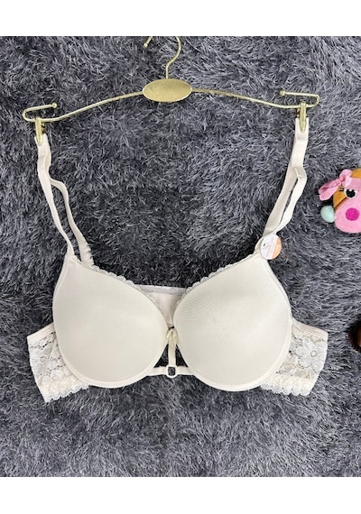 Günlük Kullanım Full Push-up Yanları Dantelli Önü Halka Detaylı S Beyaz