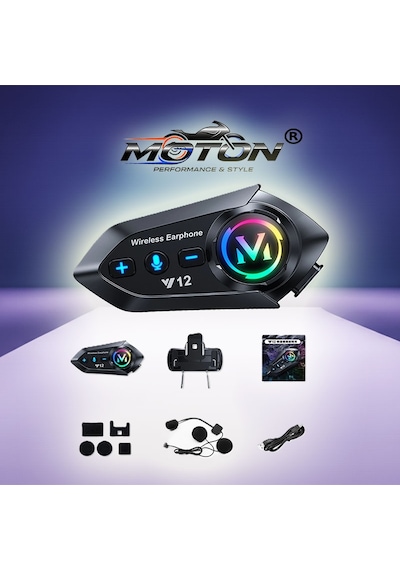 Y12 Kask İçi Bluetooth Kulaklık İnterkom - Entegre Fm Radyo, Rgb Modlu, Sesli Asistan Destekli