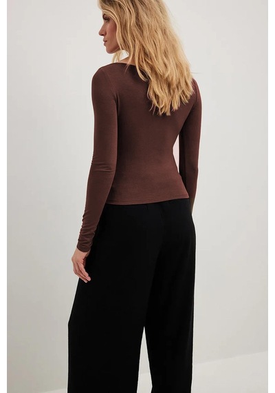 Madmext Kahverengi Kayık Yaka Basic Kadın Body Mg1997-kahverengi Kahverengi