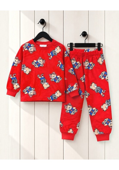 Seabubbles Teddy Bear Unisex Çocuk Pijama Takım Kırmızı