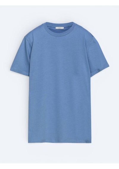 Kip İndigo Düz %100 Pamuk T-shirt