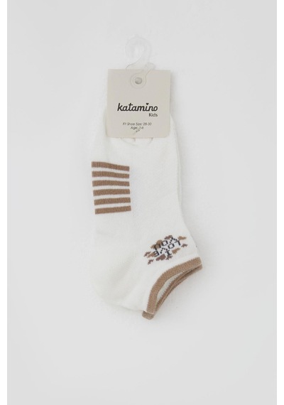 Katamino Kız Çocuk Patik Çorap Love Yazı Baskılı 3-8 Yaş, Ekru