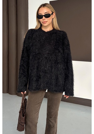 Olcay Oversize Tüylü Soft Kazak Siyah 8270