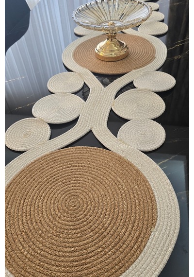 Dekoratif Örgülü 30x100 Cm Runner Şık Masa Orta Sehpa Üstü Dekoratif Sofra Aksesuarı Bej