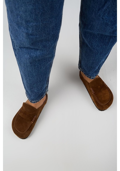 Manijero Ziva 2 Kadın Hakiki Deri Loafer Sabo Taba Terlik