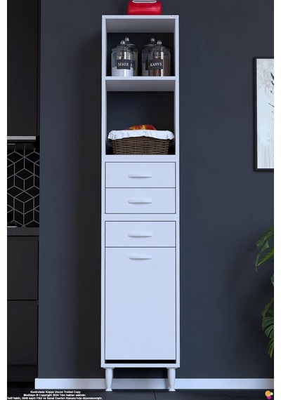 Kumsal 40 Cm Beyaz Sepetli Çok Amaçlı Mutfak Dolabı 3 Çekmeceli Açık Raflı Dolap 40x194x32 Cm Kumsal 40 Cm Beyaz Sepetli Çok Amaçlı Mutfak Dolabı 3 Çekmeceli Açık Raflı Dolap 40x194x32 Cm