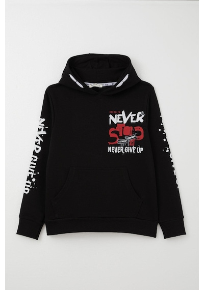 Breeze Erkek Çocuk Sweatshirt Kanguru Cepli Kapüşonlu 9-16 Yaş, Siyah Siyah