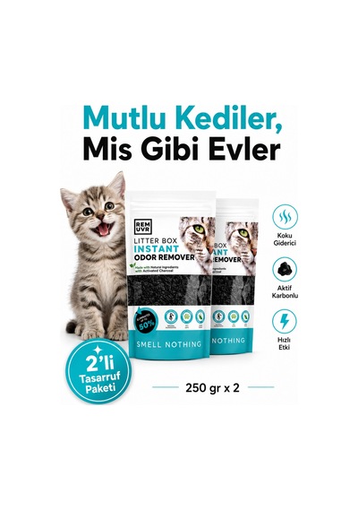 Kedi Kumu Koku Giderici Premium 250 Gr X 2 Adet Tasarruf Paketi Aktif Karbonlu Kedi Kumu Koku Önleyici Koku Giderici