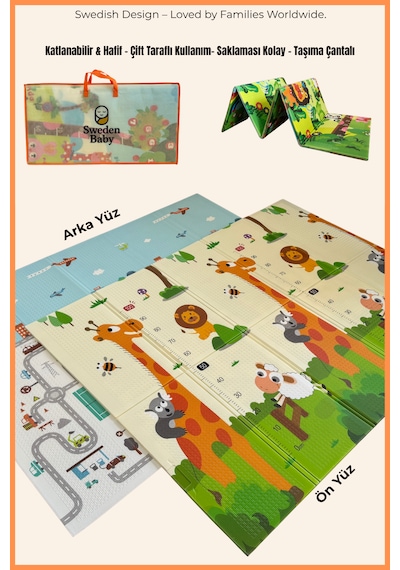 Safari Walk Çift Taraflı Katlanabilir Oyun Halısı Ve Matı Premium Seri Taşıma Çantalı-180x120