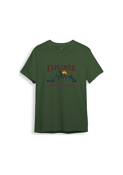 Mountain Explorer Dağcı Gezgin-araştırmacı Regular Fit %100 Pamuk Bisiklet Yaka Haki T-shirt Haki