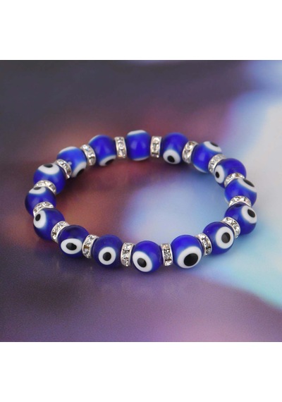Stretch 10 Mm Lacivert Nazar Boncuklu Kristal Taşlı Rondel Bileklik Diğer