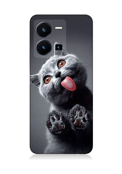 Vivo Y22s Uyumlu Sevimli Boz Kedi Dili Desenli Silikon Kılıf
