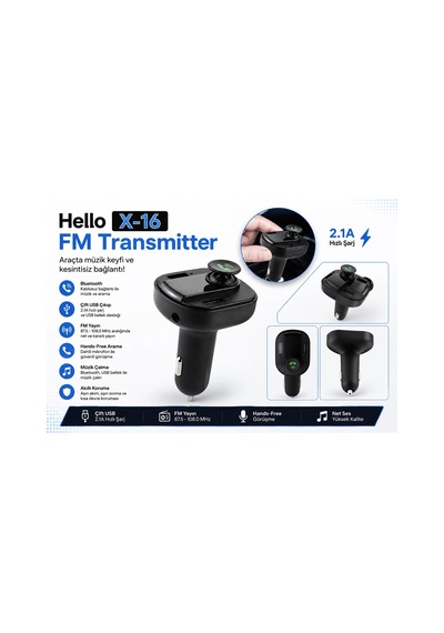 Hello X16 Fm Transmitter - Led Ekran 2xusb-tf-bluetooth Destekli 2.1a Fm Transmitter