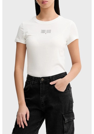 Tommy Jeans Logolu Pamuklu Bisiklet Yaka T Shirt Bayan T Shirt Dw0dw21841 Ybl Beyaz