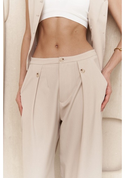 Mai Collection Mai Studios Co. Diaz Düğme Detaylı Açık Bej Pantolon Açık Bej