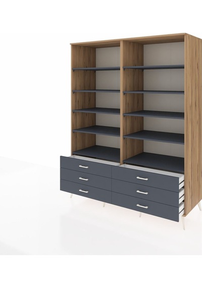 Kronos Gardrop 10 Raflı 6 Çekmeceli 176x59x221 Çam-antrasit Antrasit Kronos Gardrop 10 Raflı 6 Çekmeceli 176x59x221 Çam-antrasit Antrasit