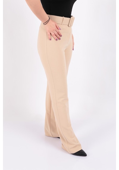 Tulin Tülin K24-12002 Kadın Örme Kemerli Pantolon Ss K24-12002-R0919 Krem