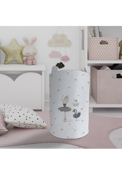 Mekta Home Bebek Ve Çocuk Odası Balerin Kız Ve Kuğu Desenli Oyuncak Sepeti Renkli Çok Renkli