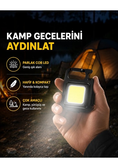 Usb Type-c Şarjlı Mini Fener Manyetik, Katlanabilir Ve Şişe Açacaklı Tasarım Yeni Nesil Siyah