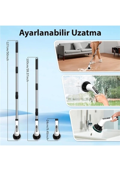 Sunup Sn-26239 9'u 1 Arada Çok Amaçlı Kablosuz Şarjlı Temizlik Fırçası Ip67 Yıkanabilir Başlık