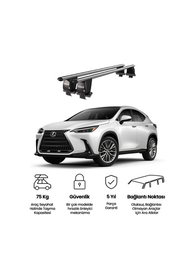 Royal Lexus Nx 2014 Ve Sonrası Uyumlu Gri Kilitli Ara Atkı Port Bagaj Tavan Barı
