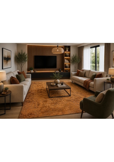 Hoom Rugs Arkaik Plz 11 Kızıl Hardal Etnik Renkli Vintage Makine Halısı Kızıl Kiremit