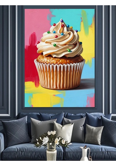 Karizma Tablo Kremalı Cupcake Tatlı Posteri Dekoratif Kanvas - Mdf Ahşap Tablo