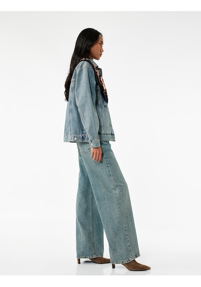 Koton Geniş Paça Rahat Kalıp Pamuklu Jean Pantolon - Wide Leg Jeans Green Cast 6wal40169md Yeşil