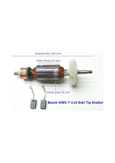 Bosch Uyumlu Tipi Gws 7-115 Endüvi Rotor Kollektör Ve Kömürü Yeni İnce