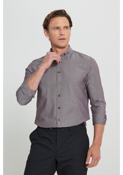 AC&Co / Altınyıldız Classics Tailored Slim Fit Dar Kesim Düğmeli Yaka Oxford Erkek Gömlek Kahverengi