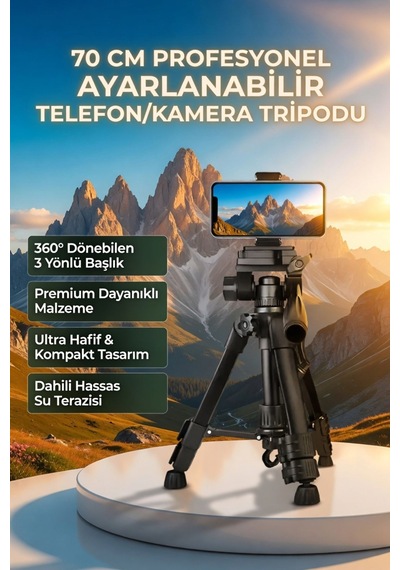 70 Cm Profesyonel Telefon Kamera Tutucu Çantalı Tripod Su Terazili 3 Ayaklı Tripod