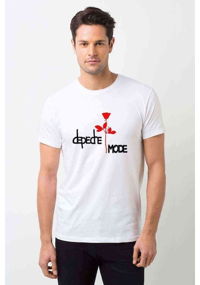 Depedre Mode Rose Baskılı Beyaz Erkek Tshirt